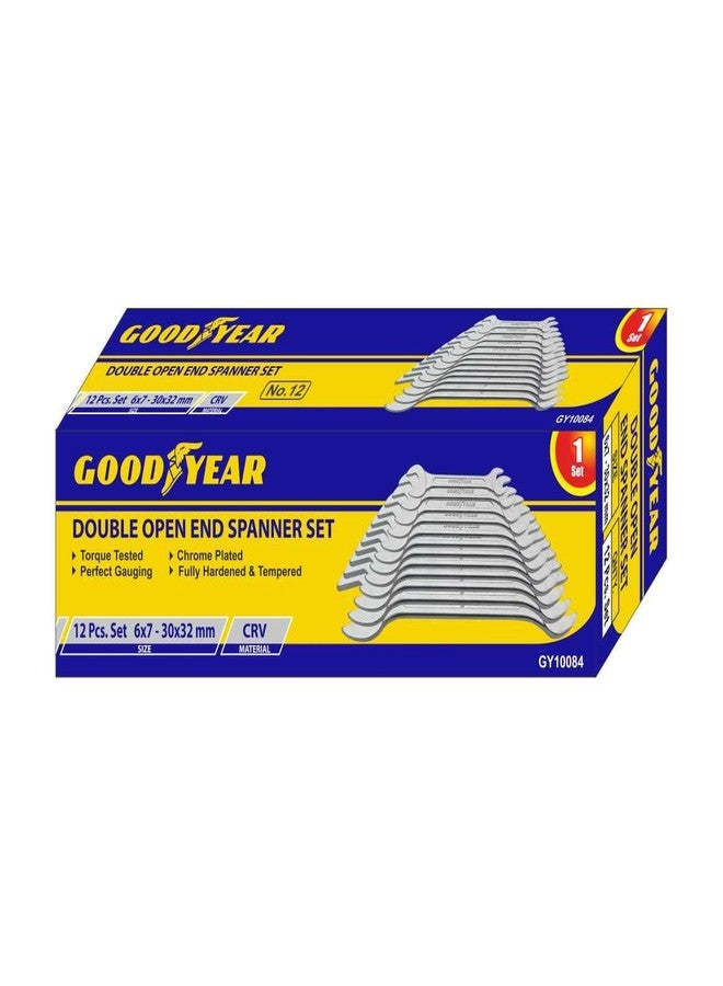 غوديير طقم مفاتيح ربط معدنية مزدوجة مفتوحة الطرف من جوديير (فضي، 12 قطعة) - Image 2